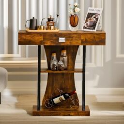 Pirlo Plush Industrial Console Table T-Shaped Rustic Brown - thumbnail 4