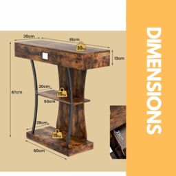 Pirlo Plush Industrial Console Table T-Shaped Rustic Brown - thumbnail 5