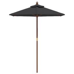 Berkfield Home Garden Parasol with Wooden Pole Black 196x231 cm - thumbnail 3