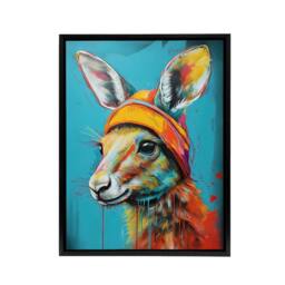 "Artery8 Baby Kangaroo Joey Wearing Hat Kids Bedroom Framed Canvas Wall Art Print in Blue - Size: W12"" x H16""" - thumbnail 1