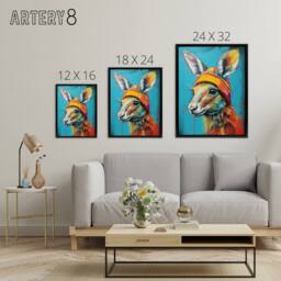 "Artery8 Baby Kangaroo Joey Wearing Hat Kids Bedroom Framed Canvas Wall Art Print in Blue - Size: W12"" x H16""" - thumbnail 4