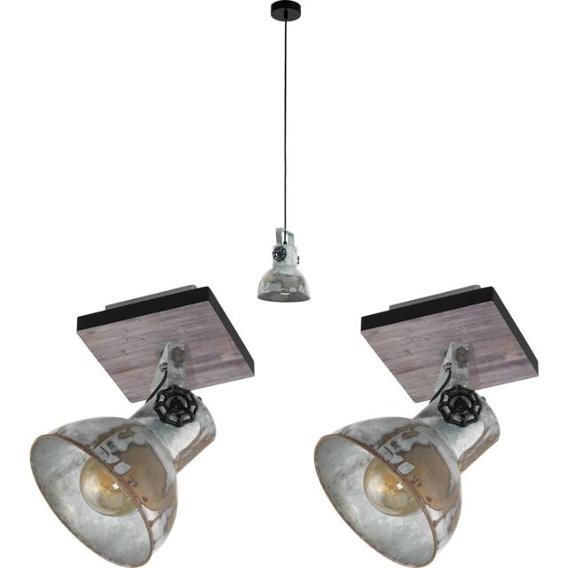 Loops Ceiling Pendant Light & 2x Matching Wall Lights Industrial Raw Steel Lamp Shade in Metallics - image 1