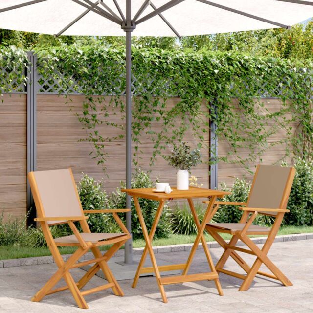 Berkfield Home 3 Piece Bistro Set Taupe Fabric & Solid Wood - image 1