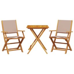 Berkfield Home 3 Piece Bistro Set Taupe Fabric & Solid Wood - thumbnail 2