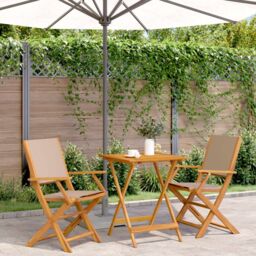 Berkfield Home 3 Piece Bistro Set Taupe Fabric & Solid Wood - thumbnail 1