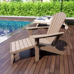 Mona Vale Furniture All-Weather Outdoor Foldable Adirondack Lounge Chair with Footrest in Khaki - Size: 1 Seater - thumbnail 3