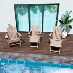 Mona Vale Furniture All-Weather Outdoor Foldable Adirondack Lounge Chair with Footrest in Khaki - Size: 1 Seater - thumbnail 4