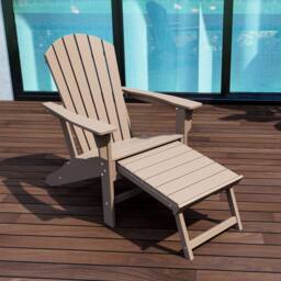 Mona Vale Furniture All-Weather Outdoor Foldable Adirondack Lounge Chair with Footrest in Khaki - Size: 1 Seater - thumbnail 2