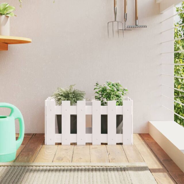 Berkfield Home Garden Planter with Fence Design White 60x30x30 cm Solid Wood Pine - Size: 60 x 30 x 30 cm - image 1