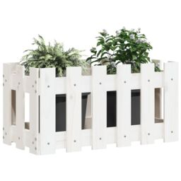 Berkfield Home Garden Planter with Fence Design White 60x30x30 cm Solid Wood Pine - Size: 60 x 30 x 30 cm - thumbnail 3