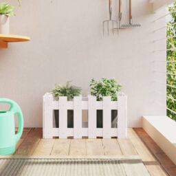 Berkfield Home Garden Planter with Fence Design White 60x30x30 cm Solid Wood Pine - Size: 60 x 30 x 30 cm