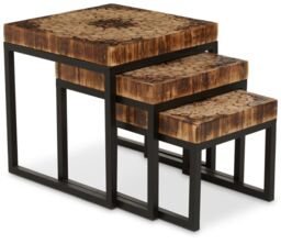 Orsina Set of 3 Nested Wooden Tables, Wood Oval Tops with Sculptural Gold‑Finish Metal Legs, Occasional Tables in Natural - thumbnail 6