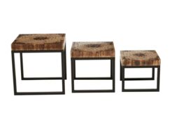 Orsina Set of 3 Nested Wooden Tables, Wood Oval Tops with Sculptural Gold‑Finish Metal Legs, Occasional Tables in Natural - thumbnail 2
