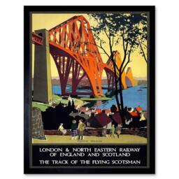 "Artery8 Rail Flying Scotsman Forth Bridge Lner UK Vintage Framed Art Print - Size: W12"" x H16""" - thumbnail 1