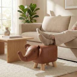 Havendro Brown Elephant Stool Seat Animal Kids Nursery Wooden Legs - thumbnail 2