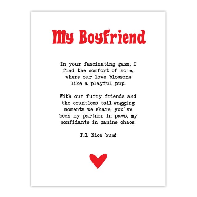 "Artery8 Love Poem Dog Lover Boyfriend Romantic Poetry Fun Wall Art Print in White - Size: W18"" x H24""" - image 1