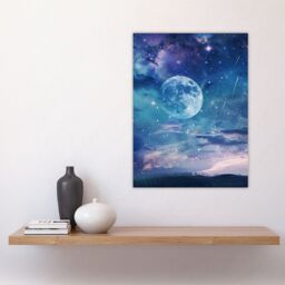 "Artery8 Dreamy Full Moon Star Night Sky Surreal Starscape Wall Art Print in Blue - Size: W24"" x H32""" - thumbnail 4