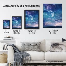"Artery8 Dreamy Full Moon Star Night Sky Surreal Starscape Wall Art Print in Blue - Size: W24"" x H32""" - thumbnail 3