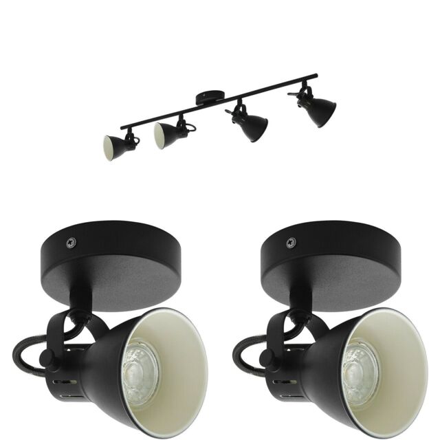 Loops Quad Ceiling Spot Light & 2x Matching Wall Lights Matt Black Adjustable Shade - image 1
