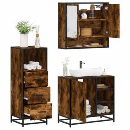 Berkfield Home 3 Piece Bathroom Furniture Set Smoked Oak Engineered Wood in Brown - thumbnail 2