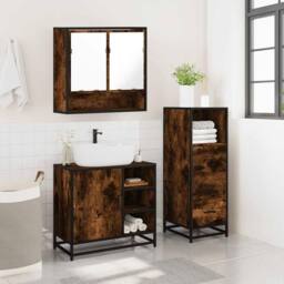 Berkfield Home 3 Piece Bathroom Furniture Set Smoked Oak Engineered Wood in Brown - thumbnail 4