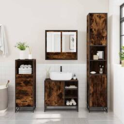 Berkfield Home 3 Piece Bathroom Furniture Set Smoked Oak Engineered Wood in Brown - thumbnail 3