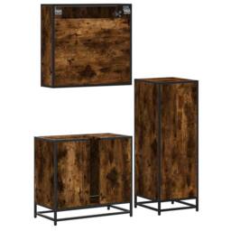 Berkfield Home 3 Piece Bathroom Furniture Set Smoked Oak Engineered Wood in Brown - thumbnail 7