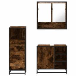 Berkfield Home 3 Piece Bathroom Furniture Set Smoked Oak Engineered Wood in Brown - thumbnail 5