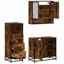 Berkfield Home 3 Piece Bathroom Furniture Set Smoked Oak Engineered Wood in Brown - thumbnail 8