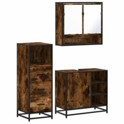Berkfield Home 3 Piece Bathroom Furniture Set Smoked Oak Engineered Wood in Brown - thumbnail 1