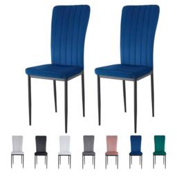 MCC Direct Set of 2 Velvet Dining Chairs Padded Upholstered Accent Chair Elle in Blue