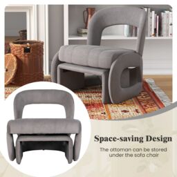 Gymax Accent Chair with Ottoman Velvet Chair With Curved Back & Padded Seat in Grey - thumbnail 4