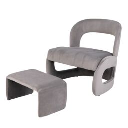 Gymax Accent Chair with Ottoman Velvet Chair With Curved Back & Padded Seat in Grey