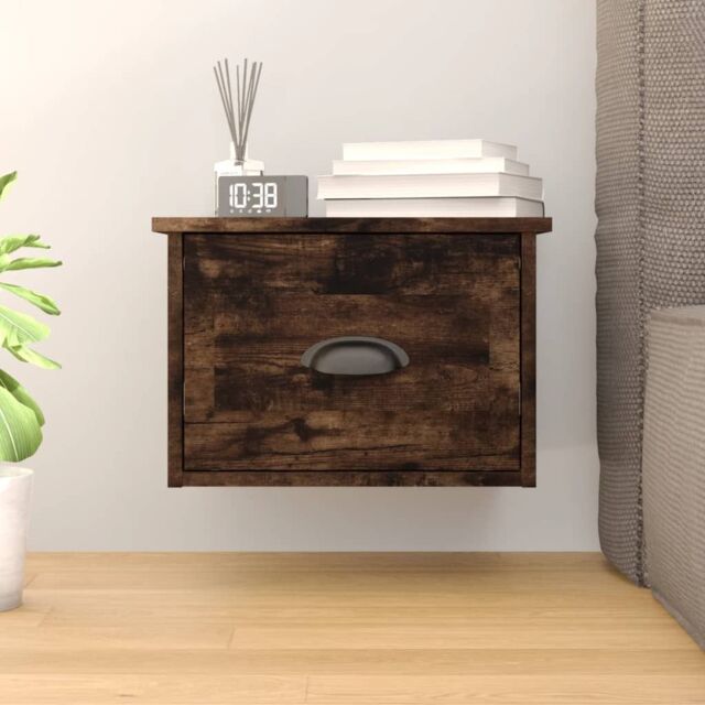 Berkfield Home Wall-mounted Bedside Cabinet Smoked Oak 41.5x36x28cm in Brown - Size: 41.5x36x28 cm - image 1