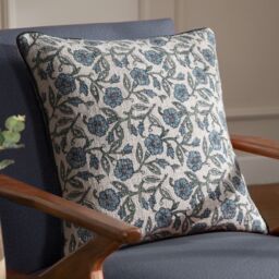 Paoletti Delphine Floral 100% Cotton Cushion in Mid Blue - Size: 50 cm x 50 cm - thumbnail 1