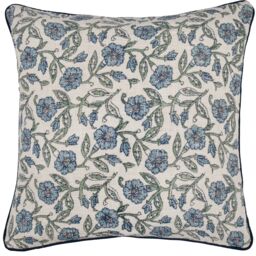 Paoletti Delphine Floral 100% Cotton Cushion in Mid Blue - Size: 50 cm x 50 cm - thumbnail 2
