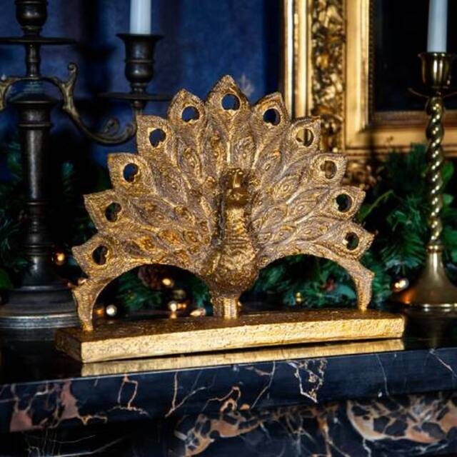 Madison & Mayfair Antique Gold Fan Tail Peacock Ornament - image 1