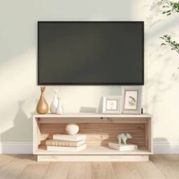 Berkfield Home TV Cabinet 90x35x35 cm Solid Wood Pine in Light Tan - Size: 90 x 35 x 35 cm - thumbnail 2