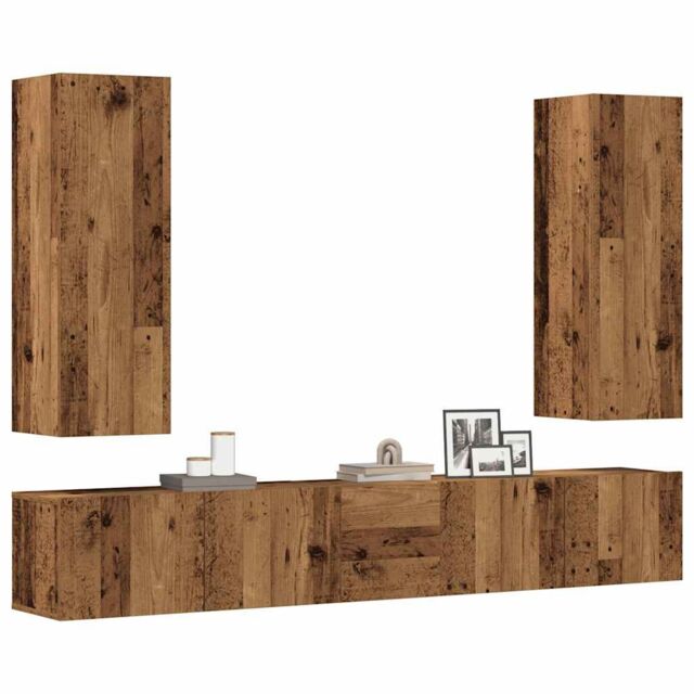 Berkfield Home Wall Mounted TV cabinets 5 pcs Old Wood Engineered Wood in Brown - image 1