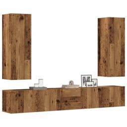 Berkfield Home Wall Mounted TV cabinets 5 pcs Old Wood Engineered Wood in Brown - thumbnail 1