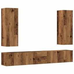 Berkfield Home Wall Mounted TV cabinets 5 pcs Old Wood Engineered Wood in Brown - thumbnail 2