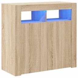 Berkfield Home Sideboard with LED Lights Sonoma Oak 80x35x75 cm in Light Tan - Size: 80 x 35 x 75 cm - thumbnail 3