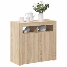 Berkfield Home Sideboard with LED Lights Sonoma Oak 80x35x75 cm in Light Tan - Size: 80 x 35 x 75 cm - thumbnail 6