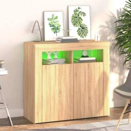 Berkfield Home Sideboard with LED Lights Sonoma Oak 80x35x75 cm in Light Tan - Size: 80 x 35 x 75 cm - thumbnail 4