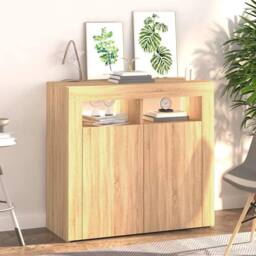 Berkfield Home Sideboard with LED Lights Sonoma Oak 80x35x75 cm in Light Tan - Size: 80 x 35 x 75 cm - thumbnail 5