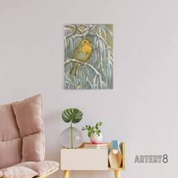 "Artery8 Robin on Snowy Tree Branch Canvas Wall Art Print van Hoytema - Size: W18"" x H24""" - thumbnail 3
