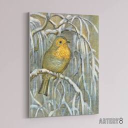 "Artery8 Robin on Snowy Tree Branch Canvas Wall Art Print van Hoytema - Size: W18"" x H24""" - thumbnail 2