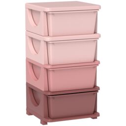 HOMCOM Kids Storage Units with Drawers 4 Tier Chest Dresser Tower in Pink - thumbnail 2