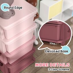 HOMCOM Kids Storage Units with Drawers 4 Tier Chest Dresser Tower in Pink - thumbnail 5