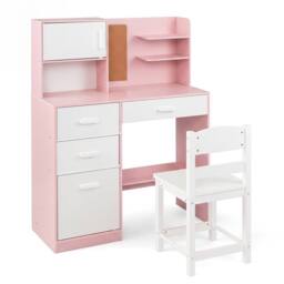CASART Kids Desk &Chair Set Wooden Study Table w/Hutch Writing Desk Chair Set in Pink - thumbnail 1